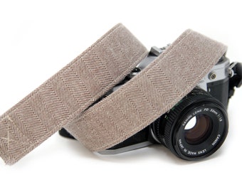 Custom Camera Strap | Herringbone Camera Strap | Straps for DSLR | Camera Strap with Quick Release | Tan Herringbone | Photographer Gift