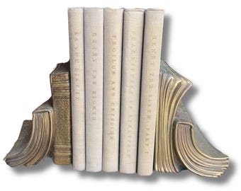 Vintage Brass Stacked Book Bookends, Made by PM, Library, Office Decor