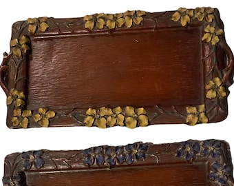 Syroco Wood Trays or Catchalls, Vintage Key or Mail Tray, Dogwood, Flowers, Composite Wood, Floral Decor, Retro Decor