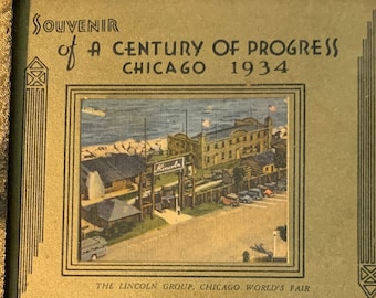May include: A gold-framed souvenir from the 1934 Century of Progress World's Fair in Chicago. The souvenir features two images: the Lincoln Group building and the Golden Temple of Jehol. A thermometer is also included.