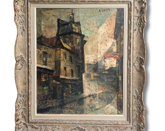 Olivier Foss, Paris Painting, Rue Galande, French Expressionist, Vintage Oil Painting