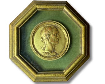 Julius Ceasar Framed Relief Portrait Plaque, Octagonal Vintage Frame