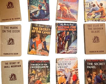 13 Hardy Boys Vintage Books, Tan Covers, Orange End Papers