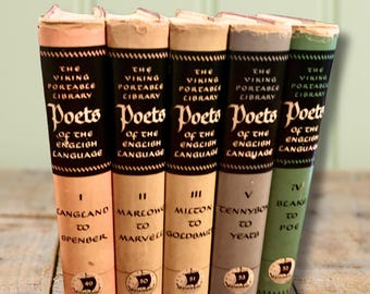 Poets of the English Language, Set of 5, First Edition, 1950, Marlowe, Milton, Dennyson, Yeats, Poe, Dust Jackets