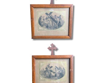 Pair Stations of the Cross, Antique Frame, Wooden Cross, L. Turgis Paris
