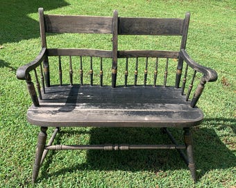 Primitive Two Seater Hitchcock Style Bench, Deacon or Hall Bench, Black (Local Pickup)