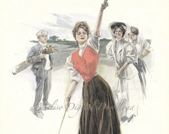 Fore! Lady Golfers on the Course 1908- DIGITAL Download- Vintage Illustration, Printable, Great for Journal, Scrapbook, Craft Project