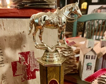 Vintage Equestrian Trophy, Up-cycled for Christmas, Dasher Sleigh Bell Champion, 1979