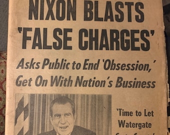 Vintage NIXON Blasts False Charges, New York Daily News August 1973 Newspaper NY