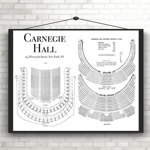 BROADWAY Theaters, Vintage Carnegie Hall, Seating Chart, Poster, DIGITAL DOWNLOAD, Broadway, New York, Theater, Broadway Musicals