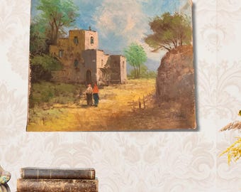 Vintage Oil Painting, Italian Villa Landscape, Signed