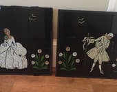 ON SALE Pair of Vintage Eglomise Reverse Paintings of Colonial Man Woman