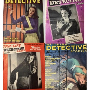 4 Vintage Detective Magazines, 1947-65, Pulp Fiction Magazine, Great Cover Art