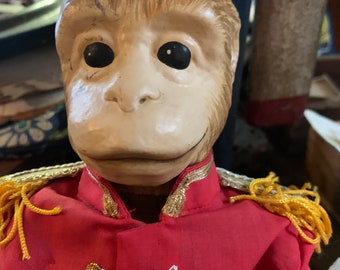 Monkey Bellhop Doll with Porcelain Head and Hands