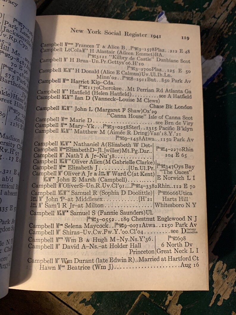 New York Social Register 1941 High Society Addresses Etsy