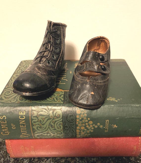 Victorian Children's Shoes, Black Leather, 1800s, Reed Jones Co