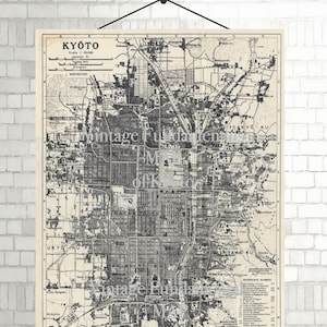 1940s Kyoto Japan Vintage Map, DIGITAL DOWNLOAD, 16x20