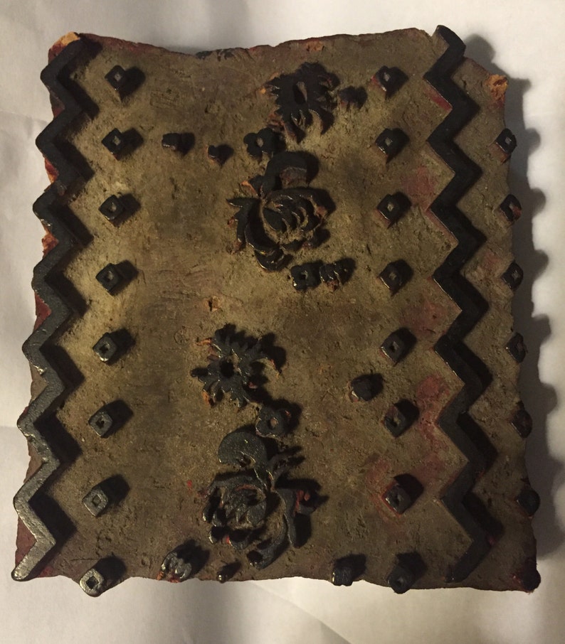 Vintage Wooden Handcarved Textile Printing Block Wallpaper Tool Stamp