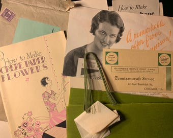 Crepe Paper Flowers Book with Patterns, Plus Crepe Paper, Sweet Peas, Cellophane Flowers & More, 1929, Dennison