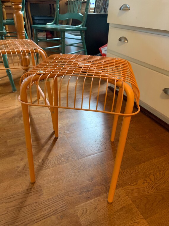 Vintage Vasteron Ikea Orange Bench and 2 Matching Wire Stools by Vintage Vasteron Ikea Orange Bench and 2 Matching Wire Stools by