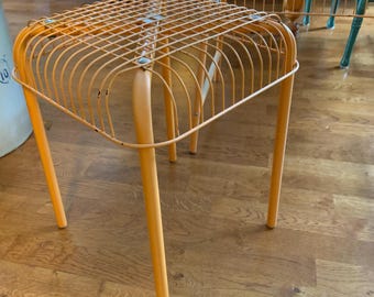 Vintage Vasteron Ikea Orange Bench and 2 Matching Wire Stools by