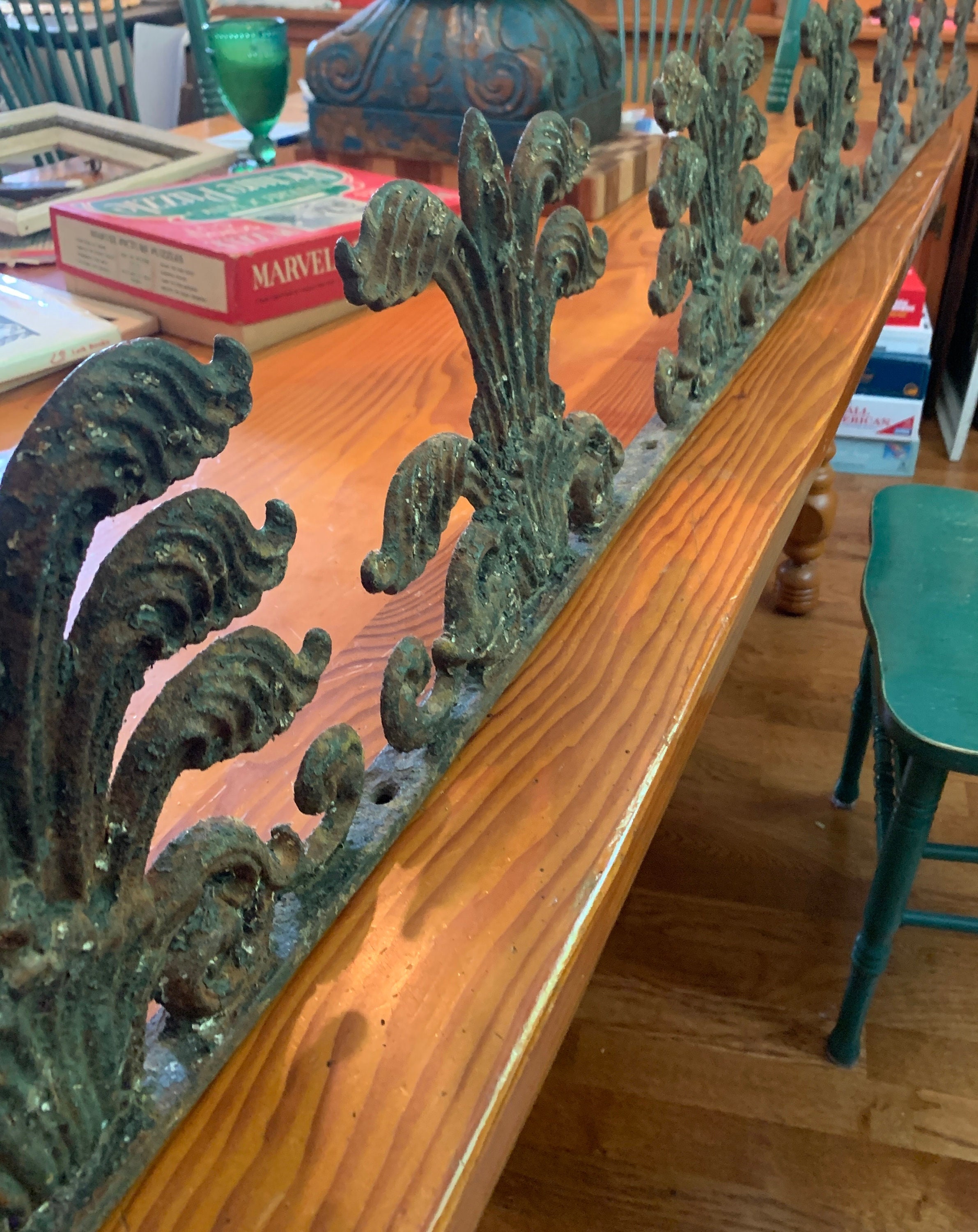 Salvaged Iron Railing Vintage Architectural Salvage Iron Rooftop Railing, Tobacco Leaves, 84 ...
