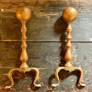 Antique Brass Ball Top or Cannonball Andirons Firedogs, NO BILLETS