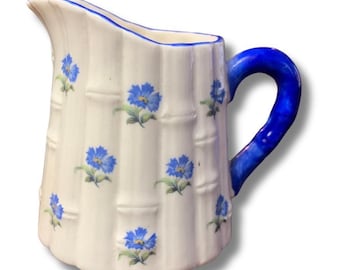Vintage Creamer, Blue Flowers, Bamboo Decoration, Czechoslovakia