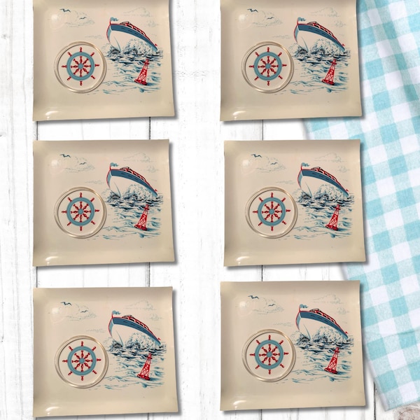 Stotter Settings, Plastics, MCM, Nautical Boats Lunch Plates, Trays Set of 6
