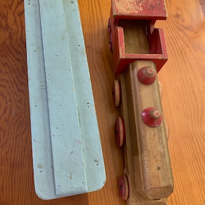Large Toy Train, Wood, Vintage Railroad Engine and Car