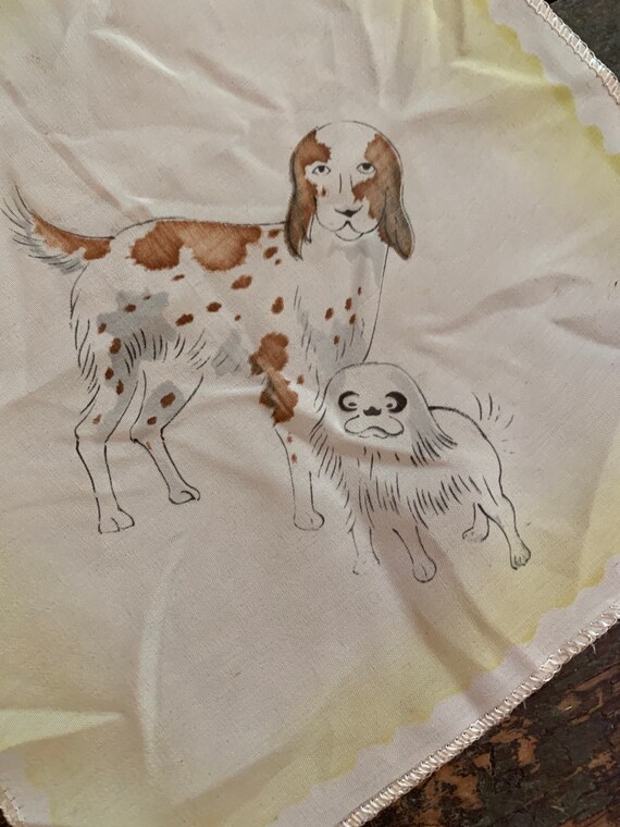 Vintage Handkerchief, Spaniels, Dogs, Silk, Vinta… - image 1