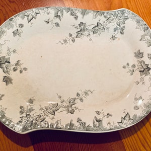 Johnson Brothers Platter, Hop Blue Gray, 1920s, Serving Platters, Hops, English Transferware