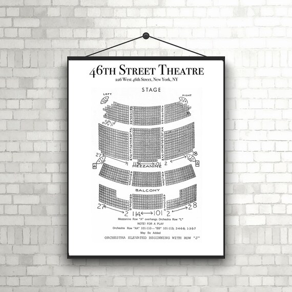 BROADWAY Theaters Vintage 46th Street Theater Seating Chart Poster DIGITAL DOWNLOAD Broadway New York Broadway Musicals Etsy