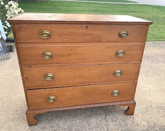 Antique Georgian Period Lift Top Blanket Chest or Mule Chest with Two Drawers, Hepplewhite Hardware, Local Pickup in Virginia