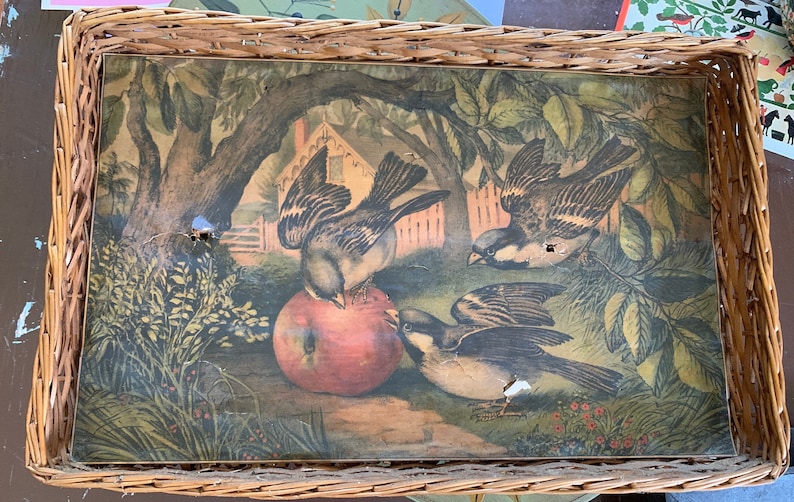 Basket with birds and apples made in Japan