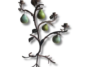 Rustic Pear Candelabra, 4 Candles, Leaves, Centerpiece
