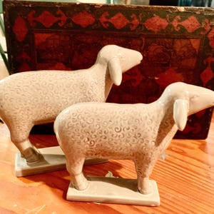 Pair of Pottery Sheep, Sheep Figurines, Ewes, Unmarked