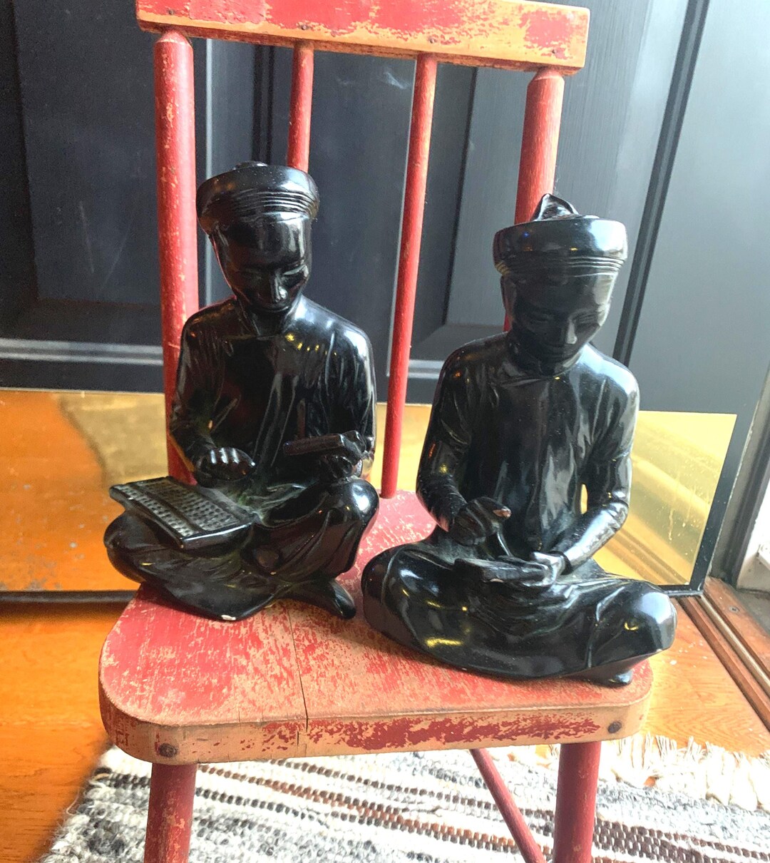 Chinese Bookends of Mathematician & Scribe Sculptures Statues, Vintage ...