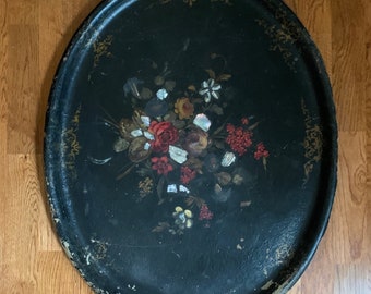 Victorian Paper Mache Tray Owned by Lincoln's Granddaughter, Mother of Pearl Inlay, Large 23x28