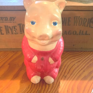 Vintage Piggy Bank, Painted Pottery Ceramic Standing Pig