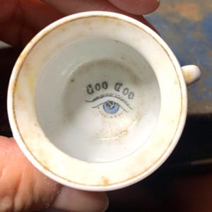 Antique German Miniature Chamber Pot Eye GOO GOO “Go Way Back And Sit Down”, Victorian Novelty