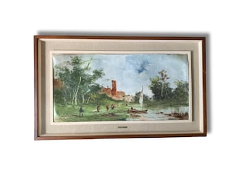 Original Chiabert Oil Painting, Pastoral Scene, Deep Set Frame, Italian Artist