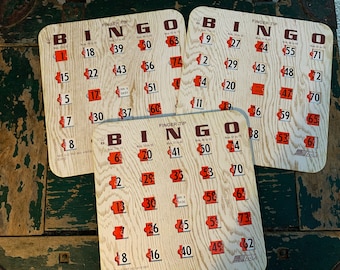 Retro Finger-Tip Wood Grain Bingo Card, Vintage Game Card, Vintage Ephemera