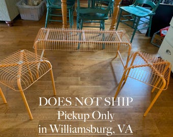 Vintage Vasteron Ikea Orange Bench and 2 Matching Wire Stools by