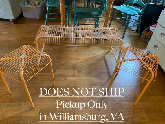 Vintage Vasteron Ikea Orange Bench and 2 Matching Wire Stools by