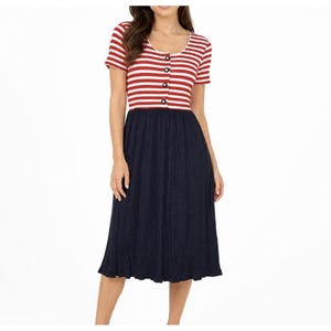 red white blue midi dress Navy Cotton Blend Midi Dress - All Dresses