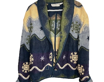 Vintage Flashback Tapestry Holiday Jacket Womens Large Christmas Southwestern