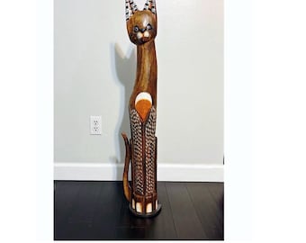 Vintage Indonesian Hand Carved wooden Cat Statue