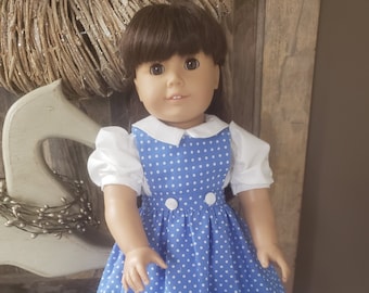 OOAK  Handcrafted 2pc Dorothy Style Dot Pinafore Blouse Designed to Fit American Girl 18" Dolls