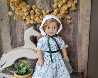 OOAK Handcrafted 3pc 1850's Style Spring Dress with Bonnet Designed to fit American Girl Dolls
